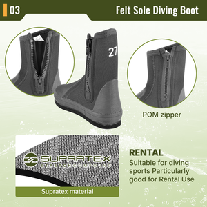 Aropec 5mm Neoprene Waterproof Dive Boots Felt Sole Anti-Slip Black for Diving Snorkeling Rental School OEM/ODM Taiwan - Product Image 4