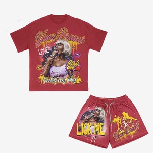 280 GSM Cotton Polyester Purple Graphic Women T Shirt Shorts <b>Set</b> DTG Print Custom Fit 100% Cotton T shirt & Shorts - Product Image 3