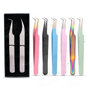 Pinzas de extensión de pestañas de acero inoxidable antiestáticas personalizadas, caja puntiaguda, embalaje para pestañas de volumen ruso, Color personalizado - Product Image 1