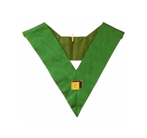 Collar de 5.º Grado del Rito Escocés de Lujo, Cinta Verde Moiré, Emblema de Lingotes de Oro de Primera Calidad, Proveedor de Regalia Masónica - Product Image 1