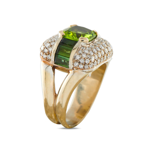 Luxury Women's <b>Cocktail</b> <b>Ring</b> 18K Solid <b>Gold</b> Emerald Cut Green Gem Diamonds Geometric Style Party Jewelry - Product Image 2