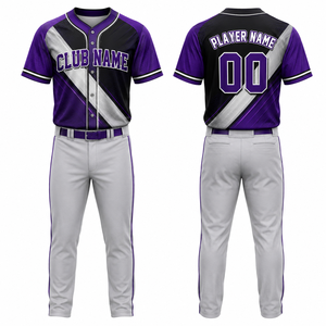Maillot de baseball personnalisé sublimé pour homme, violet, noir, gris, uniforme d'équipe, manches courtes, évacuation de l'humidité, vêtements toutes saisons - Product Image 1