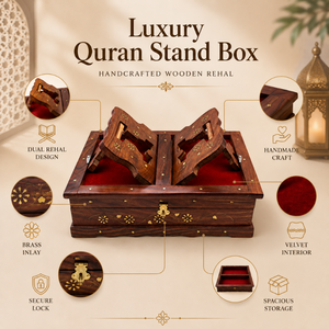 Premium Wooden Quran Rehal Box | Handmade Foldable Holy Book Stand with <b>Storage</b> <b>Chest</b> Islamic Gift Home Decor Export Quality - Product Image 5