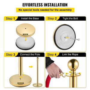 Set da 4 pezzi di corde di velluto 5 piedi/1.5m corda rossa in acciaio inossidabile con parte superiore a sfera di montante in oro per il controllo della folla teatri usati - Product Image 6