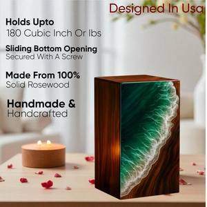 Urna Funeraria de Madera con Resina de Olas Oceánicas, Caja Conmemorativa Esmeralda del Mar - Product Image 2