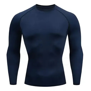 <b>Men's</b> Long Sleeve Rash Guard Compression Shirt Quick Dry Solid Navy Blue Full Sleeve Polyester Workout <b>Top</b> - Product Image 1