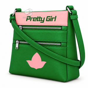 Alpha |   Kapa |   Sac bandoulière en cuir PU vert Alpha avec deux poches zippées, sangle réglable et emblème lettre grecque - Product Image 2