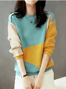 Sudadera de Mujer para San Valentín, con Bloques de Color, Cuello Redondo Asimétrico, Estampado de Dibujos Animados, Suave, 180g, Tejido de Algodón y Fibra de Bambú - Product Image 6