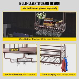 Estante para Copas de Vino Colgante Ajustable en Altura de 46.9 x 11.8 Pulgadas, Estante para Vino de Techo de 18.9-35.8 Pulgadas - Product Image 3