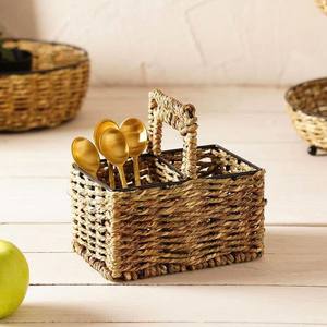 Cesta rectangular tejida para cubiertos con 3 compartimentos, hecha a mano con ratán natural, para decoración de mesa, procedente de Vietnam. - Product Image 3