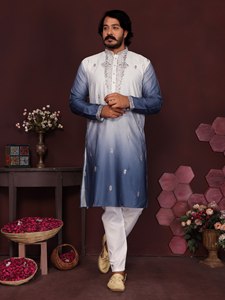 Ensemble Kurta Pyjama en Coton et Soie Premium avec Broderies et Paillettes – Collection Homme Style Ethnique pour Fêtes, Festivals et Mariages - Product Image 2