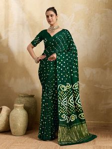 Sari Tradicional Gujarati Bandhani Lagdi Pallu para Mujer - Product Image 2