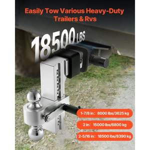 Attelage réglable de 8 pouces avec support à trois boules, récepteur de 2,5 pouces pour boules de 1-7/8 pouces et 2-5/16 pouces, capacité de remorquage maximale de 18 500 livres pour les véhicules de loisirs - Product Image 2