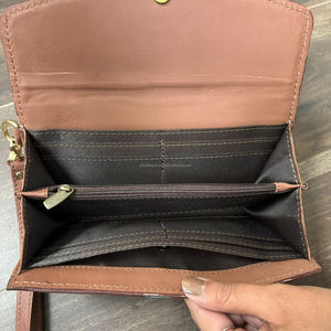 Portefeuille à poignet en cuir artisanal de style western, motif à carreaux, motif cœur et pique, style bohème, pochette, porte-cartes - Product Image 6