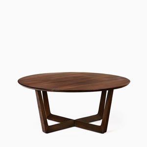 Mesa de centro redonda de hierro y madera con acabado natural y negro para hotel, sala de estar, restaurante, mueble decorativo. - Product Image 1