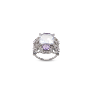 Anillo de Plata de Ley 925 con Amatista Natural y Cuarzo Lunar, Chapado en Rodio, Joyería Fina OEM ODM - Product Image 1