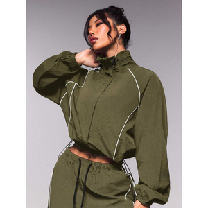 Women's Olive Green 2 Piece Set <b>Turtleneck</b> <b>Crop</b> <b>Top</b> Wide Leg Pants Casual Loose Fit Breathable Knitted Fabric women set's - Product Image 3