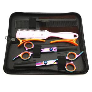 Ensemble de ciseaux professionnels pour la coupe des cheveux avec peigne, lames en acier inoxydable, finition arc-en-ciel, pour droitiers, usage en salon - Product Image 2