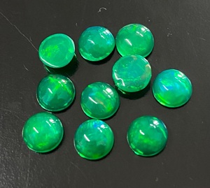 Piedras preciosas sueltas de ópalo natural verde con corte brillante redondo para la fabricación de joyas, cuentas cabujón pulidas iridiscentes - Product Image 3