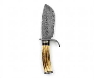 Couteau utilitaire d'extérieur personnalisé en acier Damas forgé à la main, à pointe tombante, avec manche en bois de cerf - Product Image 6