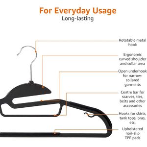 Appendiabiti in plastica grigia leggeri e antiscivolo, resistenti e salvaspazio con barra orizzontale in gomma, confezione da 50 - Product Image 4