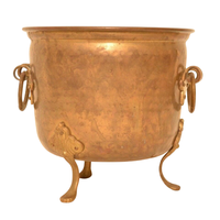 Pot de fleurs vintage en cuivre, motif martelé circulaire rétro, jardinières en cuivre vintage avec poignées en fer, décoration de jardin
