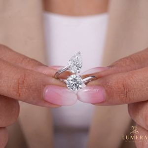 Pear Round Cut Toi et Moi Lab Grown Diamond Engagement Ring Two Stone 9K 10K 14K 18K Gold Luxury Fine Jewelry for Women - Product Image 1