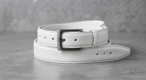 Ceinture formelle classique en cuir de vachette véritable blanc de haute qualité avec boucle à ardillon carrée argentée, design uni - Product Image 4