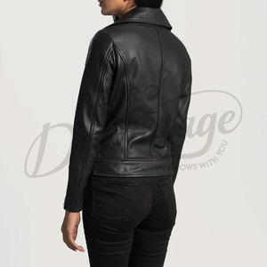 Premium Women Black Real Leather Biker <b>Jacket</b> Classic Slim Fit Soft <b>Sheepskin</b> Moto <b>Jacket</b> Fashion Biker Coat - Product Image 4