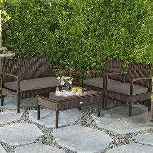 Ensemble de meubles de jardin en rotin 4 pièces avec causeuse et table, ensembles de conversation rembourrés pour l'extérieur - Product Image 1