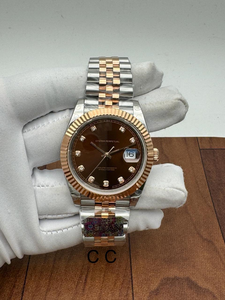 Montre mécanique de luxe vintage 40 mm bicolore or et acier, style hip-hop, avec date, cadran marron, lunette cannelée, saphir de haute qualité, mouvement ETA - Product Image 3