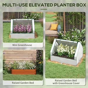"Classic White and Brown Square Metal <b>Planter</b> <b>Box</b> with Mini Greenhouse for Outdoor Gardens" - Product Image 4
