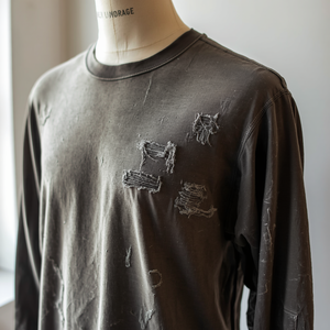 T-shirt à manches longues effet vieilli en coton délavé style streetwear avec personnalisation OEM ODM - Product Image 4