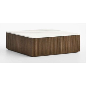 Table basse convertible traditionnelle en marbre et bois massif, écologique et durable, avec rangement, pour salon - Product Image 2