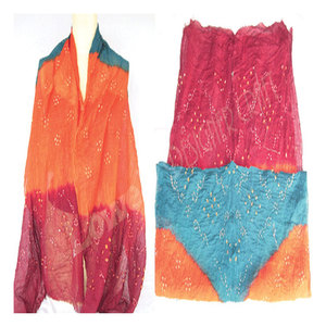 JAMNAGRI Dupatta de Algodón Bordado Étnico Vintage con Elegante Diseño Tie-Dye, Bufanda Larga Tradicional para Primavera y Verano - Product Image 1