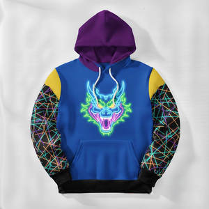 เสื้อฮู้ดดี้ผู้ชายสไตล์ไซเบอร์พังก์ พิมพ์ลายนีออนสีสันสดใส พร้อมลายแผงวงจรดิจิทัลที่แขนเสื้อ สไตล์เทค - Product Image 6