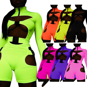 Mono morado sexy de manga larga con cuello alto y aberturas para mujer, ajustado tipo bodycon, corto por encima de la rodilla, estilo skinny para club. - Product Image 6