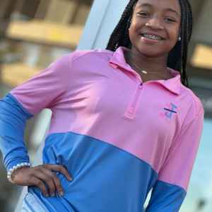 Pull à col zippé bicolore pour femmes Jack and Jill, haut de performance à blocs de couleur, logo brodé personnalisé, vente en gros OEM - Product Image 4