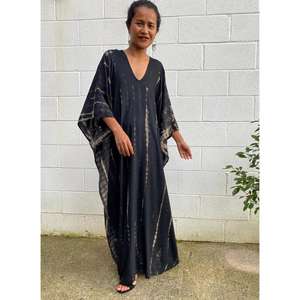 Vestido Largo Maxi Kaftan Bohemio Tie Dye para Mujer, Cuello en V, Corte Holgado, Cintura Natural, Lavable, Ideal para Usar en Vacaciones de Verano - Product Image 1