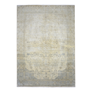 Tapis d'appoint en pure laine noué à la main, gris neutre, motif floral oriental, pour salon moderne - Product Image 2