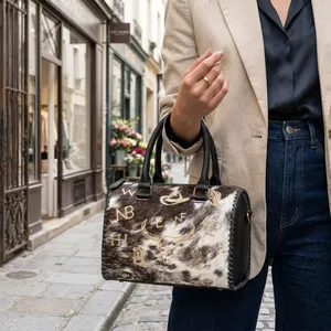 Sac à main de luxe en cuir véritable pour femme, style vintage, motif losanges, chaînes décoratives, deux sangles, fermeture éclair - Product Image 5