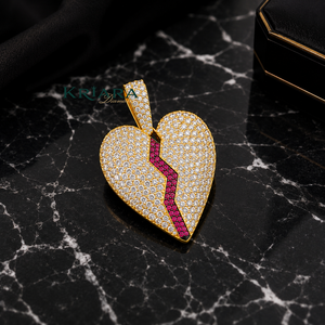 Pendentif cœur en argent 925 et or 18 carats avec diamant de laboratoire et rubis à effet craquelé, bijou de luxe unisexe pour un usage quotidien - Product Image 2