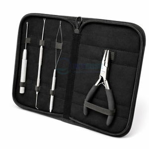 Juego de 4 Herramientas de Instalación de Extensiones de Cabello, Alicates de Acero Inoxidable, Aguja de Gancho, Enhebrador Blanco, Kit Profesional para Salón de Belleza - Product Image 4