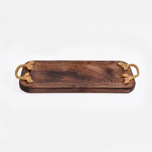 Premium Wooden Serving <b>Tray</b> with Gold Handles Long Solid Wood Platter for <b>Snacks</b> Appetizers Serving and Table Presentation - Product Image 1