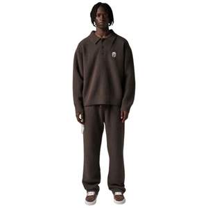 Pull en maille à manches longues pour homme, col boutonné texturé doux, mélange de coton, marron, décontracté, hiver, OEM - Product Image 6