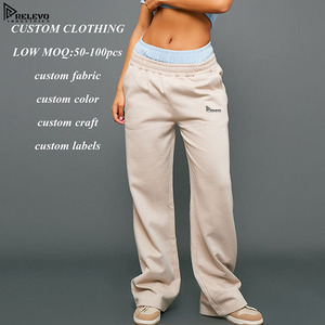 Pantalon de survêtement en coton épais pour femme OEM ODM – Coupe droite ample à double taille, personnalisable et vierge - Product Image 5