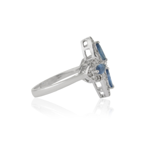 Belle bague en argent sterling 925 avec saphir bleu naturel et diamant, motif trèfle à quatre feuilles, pour femme, idéale pour les occasions spéciales. - Product Image 5