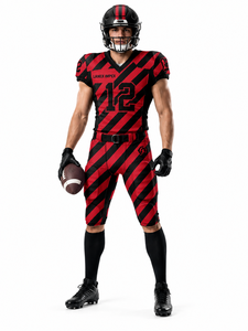 Ensemble d'uniformes de football américain rayés rouge et noir personnalisés, vêtements d'entraînement pour hommes, impression par sublimation, polyester respirant, service OEM - Product Image 2