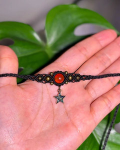 Pulsera de Macramé Negra Hecha a Mano con Dije de Estrella, Estilo Bohemio, Cordón Ajustable, Joyería de Cornalina Natural para Mujer - Product Image 3