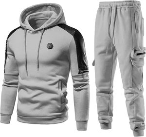 Chándal Gris de Invierno para Hombre, Grueso, con Capucha, Manga Larga, Color Sólido, Ropa Deportiva Informal con Bolsillos Laterales y Cintura Elástica - Product Image 3